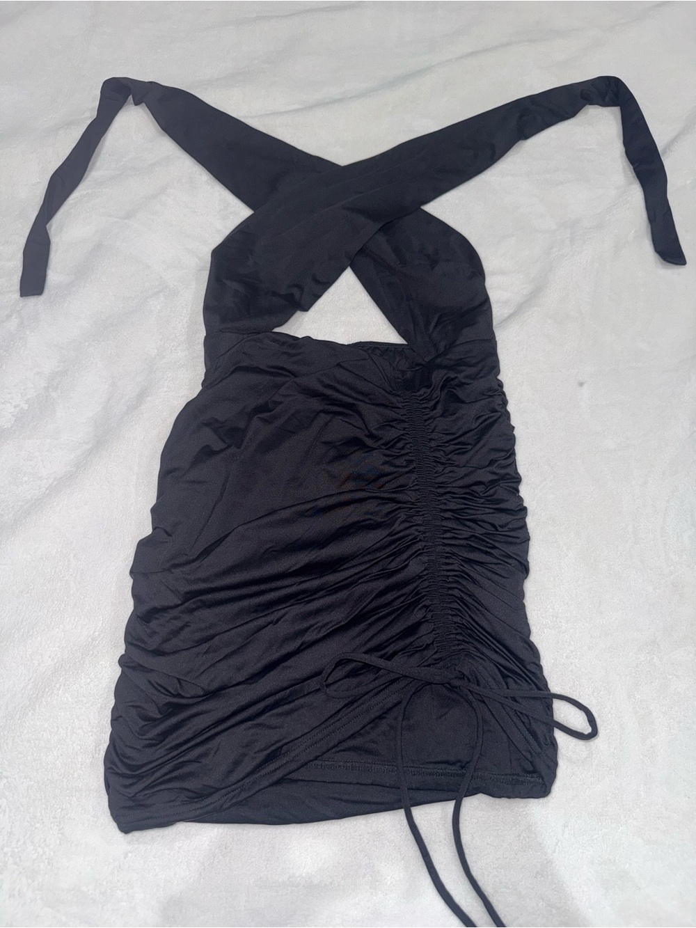 BABYBOO Black Ruched Wrap Halter Mini Dress Size M